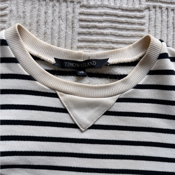 Timo Weiland Navy and Cream Striped Short Sleeve Sweatshirt - Picture 2 of 5